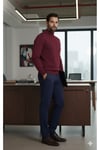 Erkek Bordo Yarım Balıkçı Yaka Standart Normal Kesim Regular Fit Akrilik Karışımlı Triko Kazak