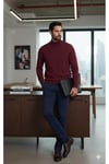Erkek Bordo Yarım Balıkçı Yaka Standart Normal Kesim Regular Fit Akrilik Karışımlı Triko Kazak