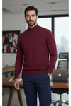 Erkek Bordo Yarım Balıkçı Yaka Standart Normal Kesim Regular Fit Akrilik Karışımlı Triko Kazak