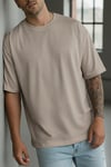 Erkek Camel Sütlü Kahve Basic Düz Baskısız Oversize Salas Boyfriend T-Shirt