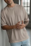 Erkek Camel Sütlü Kahve Basic Düz Baskısız Oversize Salas Boyfriend T-Shirt