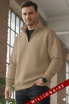 Erkek Camel Taş Kum Bej Balıkçı Yaka 3 Iplik Içi Polarlı Şardonlu Oversize Sweatshirt
