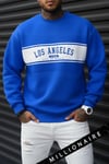 Erkek City of Angels Saks Mavi Kalın Soft 3 İplik Şardonlu 0 Sıfır Yaka Oversize Salaş Sweatshirt