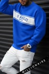 Erkek City of Angels Saks Mavi Kalın Soft 3 İplik Şardonlu 0 Sıfır Yaka Oversize Salaş Sweatshirt