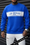 Erkek City of Angels Saks Mavi Kalın Soft 3 İplik Şardonlu 0 Sıfır Yaka Oversize Salaş Sweatshirt