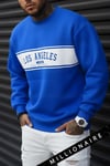 Erkek City of Angels Saks Mavi Kalın Soft 3 İplik Şardonlu 0 Sıfır Yaka Oversize Salaş Sweatshirt