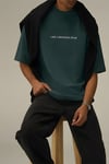 Erkek Dragon Baskılı Petrol Yeşili Bisiklet Yaka Oversize Salaş T-Shirt