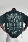 Erkek Dragon Baskılı Petrol Yeşili Bisiklet Yaka Oversize Salaş T-Shirt