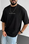 Erkek Dragon Baskılı Siyah Bisiklet Yaka Oversize Salaş T-Shirt