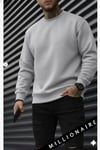 Erkek Düz Gri Basic Baskısız Sıfır Bisiklet Yaka Oversize Salaş Sweatshirt Sweat