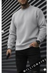 Erkek Düz Gri Basic Baskısız Sıfır Bisiklet Yaka Oversize Salaş Sweatshirt Sweat