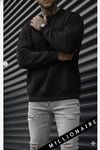 Erkek Düz Siyah Basic Baskısız Sıfır Bisiklet Yaka Oversize Salaş Sweatshirt Sweat