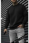 Erkek Düz Siyah Basic Baskısız Sıfır Bisiklet Yaka Oversize Salaş Sweatshirt Sweat