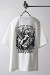 Erkek Ekru Beyaz Creatures Oversize Fit Bol Geniş Kalıp Salaş Kesim T-shirt