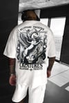 Erkek Ekru Beyaz Creatures Oversize Fit Bol Geniş Kalıp Salaş Kesim T-shirt
