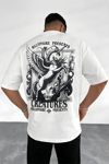 Erkek Ekru Beyaz Creatures Oversize Fit Bol Geniş Kalıp Salaş Kesim T-shirt