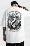 Erkek Ekru Beyaz Creatures Oversize Fit Bol Geniş Kalıp Salaş Kesim T-shirt
