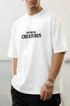 Erkek Ekru Beyaz Creatures Oversize Fit Bol Geniş Kalıp Salaş Kesim T-shirt