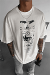Erkek Ekru Beyaz Da Vinci Sicience Oversize Fit Bol Geniş Kalıp Salaş Kesim T-shirt