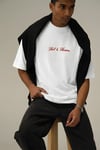 Erkek Ekru Beyaz Devil And Angel Oversize Fit Bol Geniş Kalıp Salaş Kesim T-shirt
