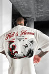 Erkek Ekru Beyaz Devil And Angel Oversize Fit Bol Geniş Kalıp Salaş Kesim T-shirt