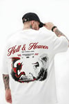 Erkek Ekru Beyaz Devil And Angel Oversize Fit Bol Geniş Kalıp Salaş Kesim T-shirt