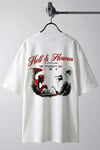Erkek Ekru Beyaz Devil And Angel Oversize Fit Bol Geniş Kalıp Salaş Kesim T-shirt