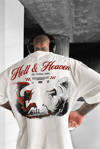 Erkek Ekru Beyaz Devil And Angel Oversize Fit Bol Geniş Kalıp Salaş Kesim T-shirt