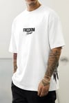 Erkek Ekru Beyaz Freedom Kanat Baskılı Oversize Salaş T-Shirt