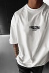Erkek Ekru Beyaz Freedom Kanat Baskılı Oversize Salaş T-Shirt