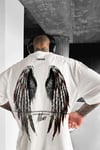 Erkek Ekru Beyaz Freedom Kanat Baskılı Oversize Salaş T-Shirt