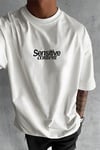 Erkek Ekru Beyaz Göz Baskılı Sensitive Oversize Fit Bol Geniş Kalıp Salaş Kesim T-shirt