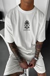 Erkek Ekru Beyaz Royal Essence Oversize Fit Bol Geniş Kalıp Salaş Kesim T-shirt