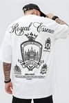 Erkek Ekru Beyaz Royal Essence Oversize Fit Bol Geniş Kalıp Salaş Kesim T-shirt