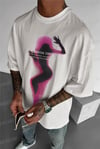 Erkek Ekru Beyaz Siluet Sensitive Content Oversize Fit Bol Geniş Kalıp Salaş Kesim T-shirt