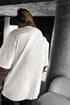 Erkek Ekru Beyaz Siluet Sensitive Content Oversize Fit Bol Geniş Kalıp Salaş Kesim T-shirt