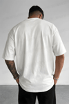 Erkek Ekru Beyaz Survive Oversize Fit Bol Geniş Kalıp Salaş Kesim T-shirt