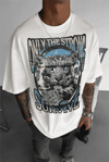 Erkek Ekru Beyaz Survive Oversize Fit Bol Geniş Kalıp Salaş Kesim T-shirt