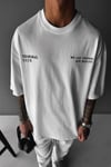 Erkek Ekru Beyaz Training Club Oversize Fit Bol Geniş Kalıp Salaş Kesim T-shirt