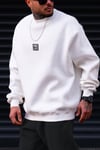 Erkek Ekru Free Life Baskılı Kalın Soft 3 İplik içi Şardonlu 0 Sıfır Yaka Oversize Salaş Sweatshirt