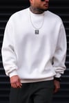 Erkek Ekru Free Life Baskılı Kalın Soft 3 İplik içi Şardonlu 0 Sıfır Yaka Oversize Salaş Sweatshirt