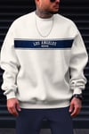 Erkek Ekru Kırık Beyaz City Of Angels Baskılı 0 Sıfır Yaka Oversize Salaş Bol Kesim Polar Sweatshirt