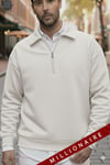 Erkek Ekru Kırık Beyaz Yarım Fermuar Polo Yaka 3 İplik İçi Polarlı Şardonlu Oversize Sweatshirt