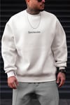 Erkek Ekru Spectacular Baskılı 0 Sıfır Yaka Oversize Salaş Bol Kesim Polar Sweatshirt