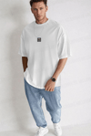 Erkek Free Life Beyaz Bisiklet Yaka Oversize Salas T-Shirt