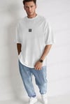 Erkek Free Life Beyaz Bisiklet Yaka Oversize Salas T-Shirt