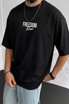 Erkek Freedom Kanat Baskılı Siyah Oversize Salaş T-Shirt