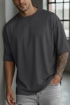 Erkek Füme Bisiklet Yaka Düz Basic Baskısız Oversize Salas T-Shirt
