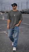 Erkek Füme Geyik Baskılı Oversize Fit Bol Geniş Kalıp Salaş Kesim T-shirt