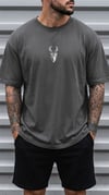 Erkek Füme Geyik Baskılı Oversize Fit Bol Geniş Kalıp Salaş Kesim T-shirt
